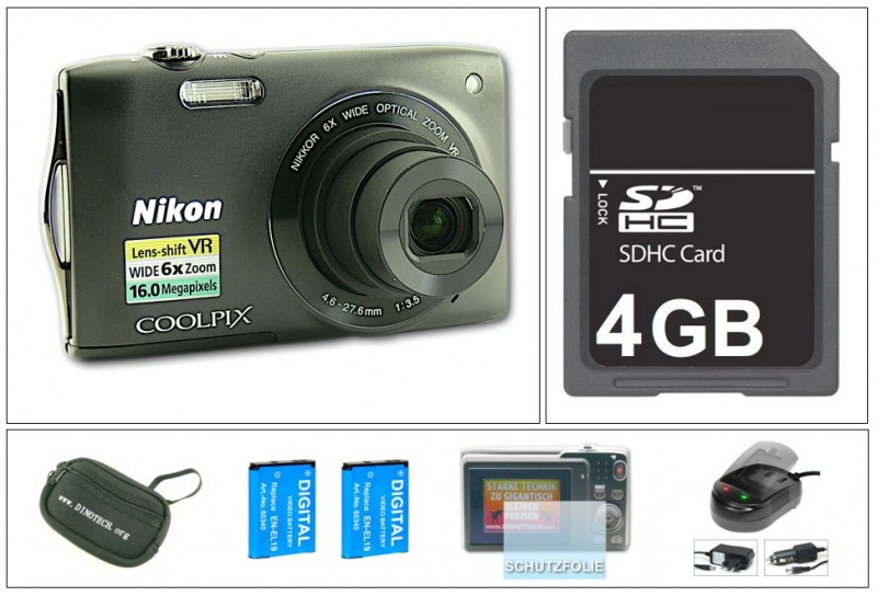 Nikon-S3300-Schwarz-Digitalkamera-NEU-OEM-SET-mit-2-Akku-4-GB-Karte